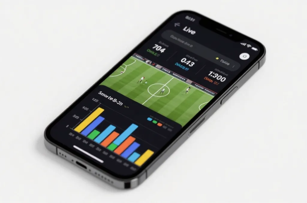 A clean and modern smartphone screen showing live sports match statistics with conceptual data charts
